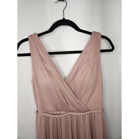 Azazie Womens Tanicia Bridesmaids Dress Pink Pleated Sleeveless Slit Zip Size A6 - Picture 3 of 7